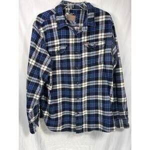 Orvis Men Jacket XL Blue Flannel Plaid Heavyweight Shacket Outdoor Lumberjack